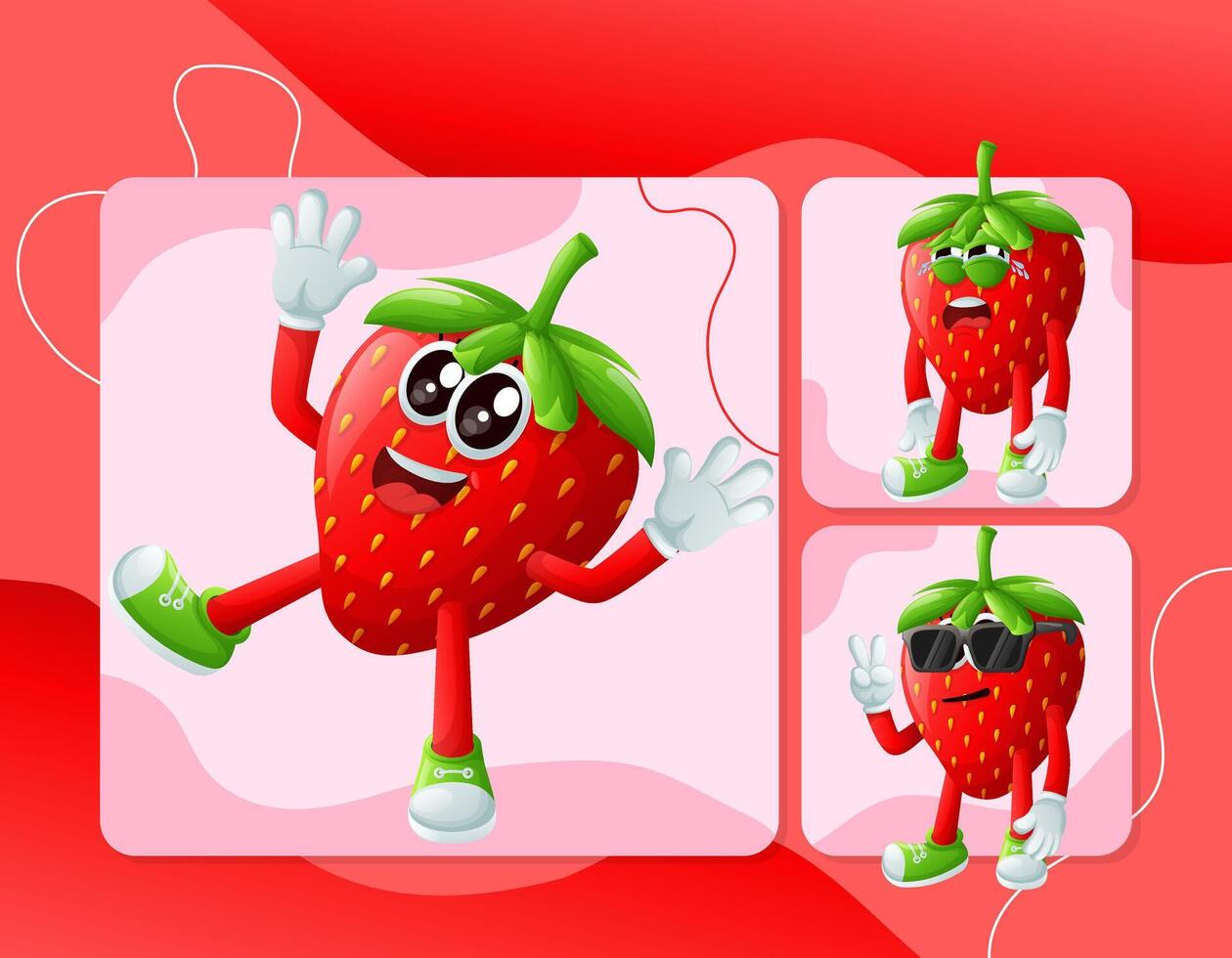 Cute strawberry characters with emoticon faces vector