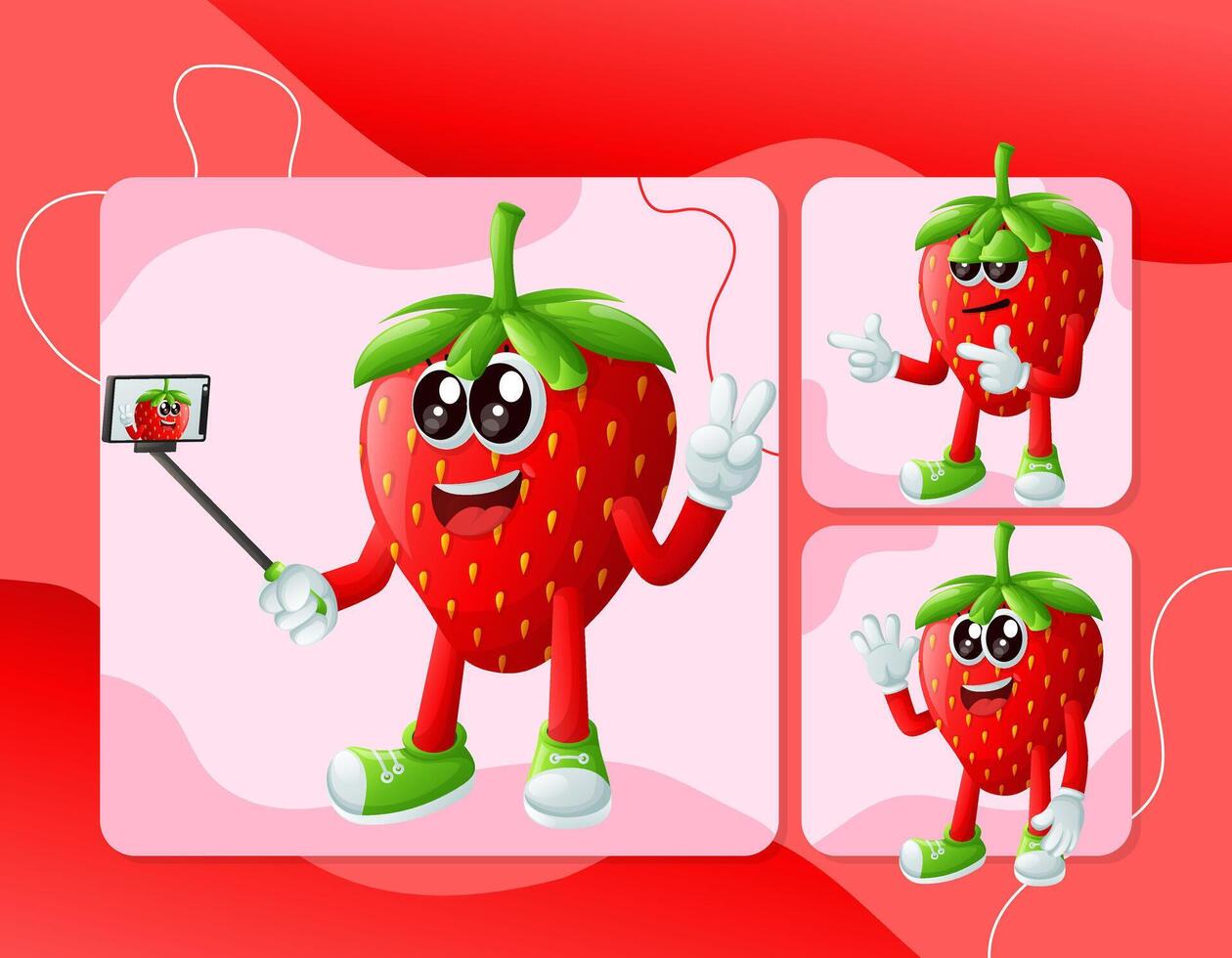 Cute strawberry characters as narcissistic vector