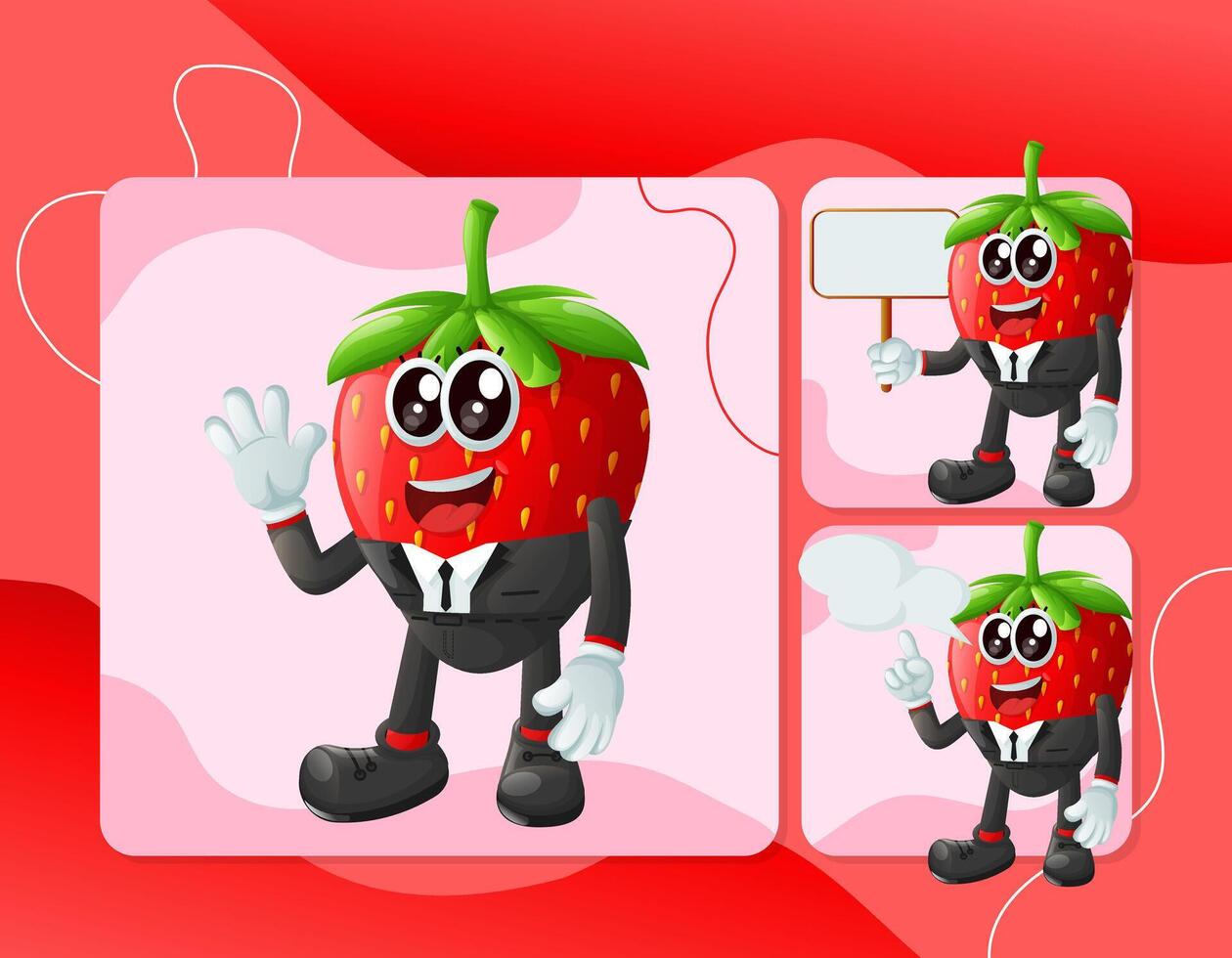 Cute strawberry characters in advertising vector
