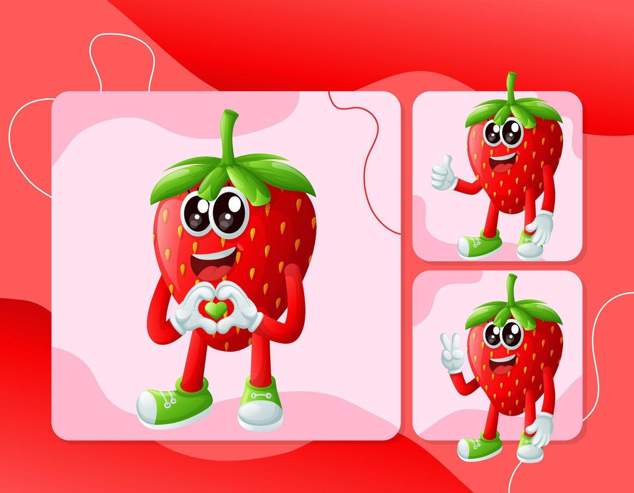 Cute strawberry characters making playful hand signs vector