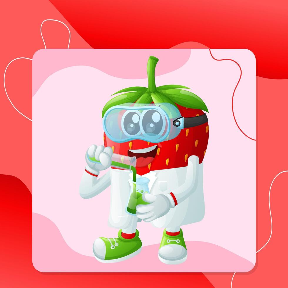 Cute strawberry character as scientists vector