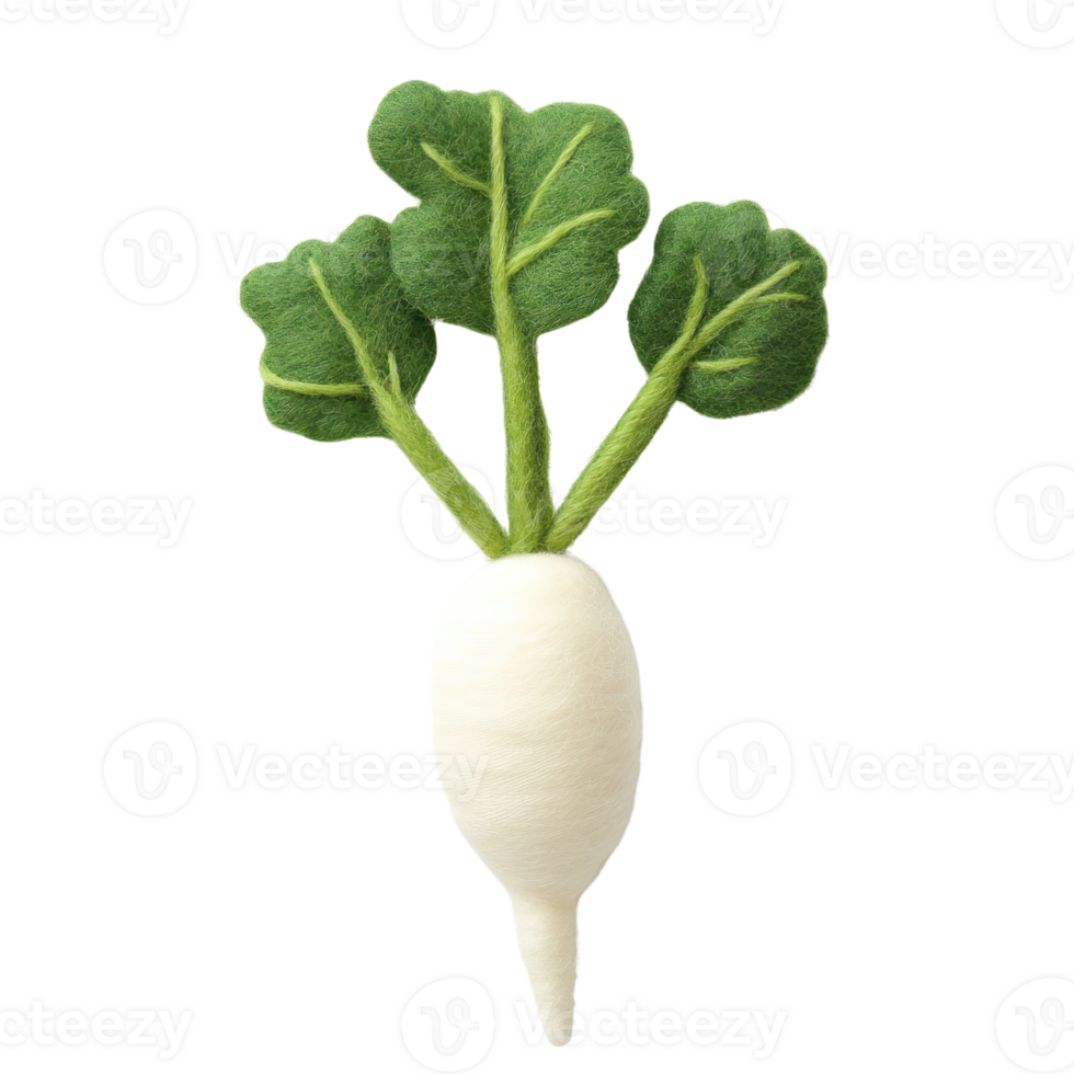 Fresh white radish with green leaves, perfect for healthy cooking and garnishing dishes. A vibrant addition to any salad or meal. png