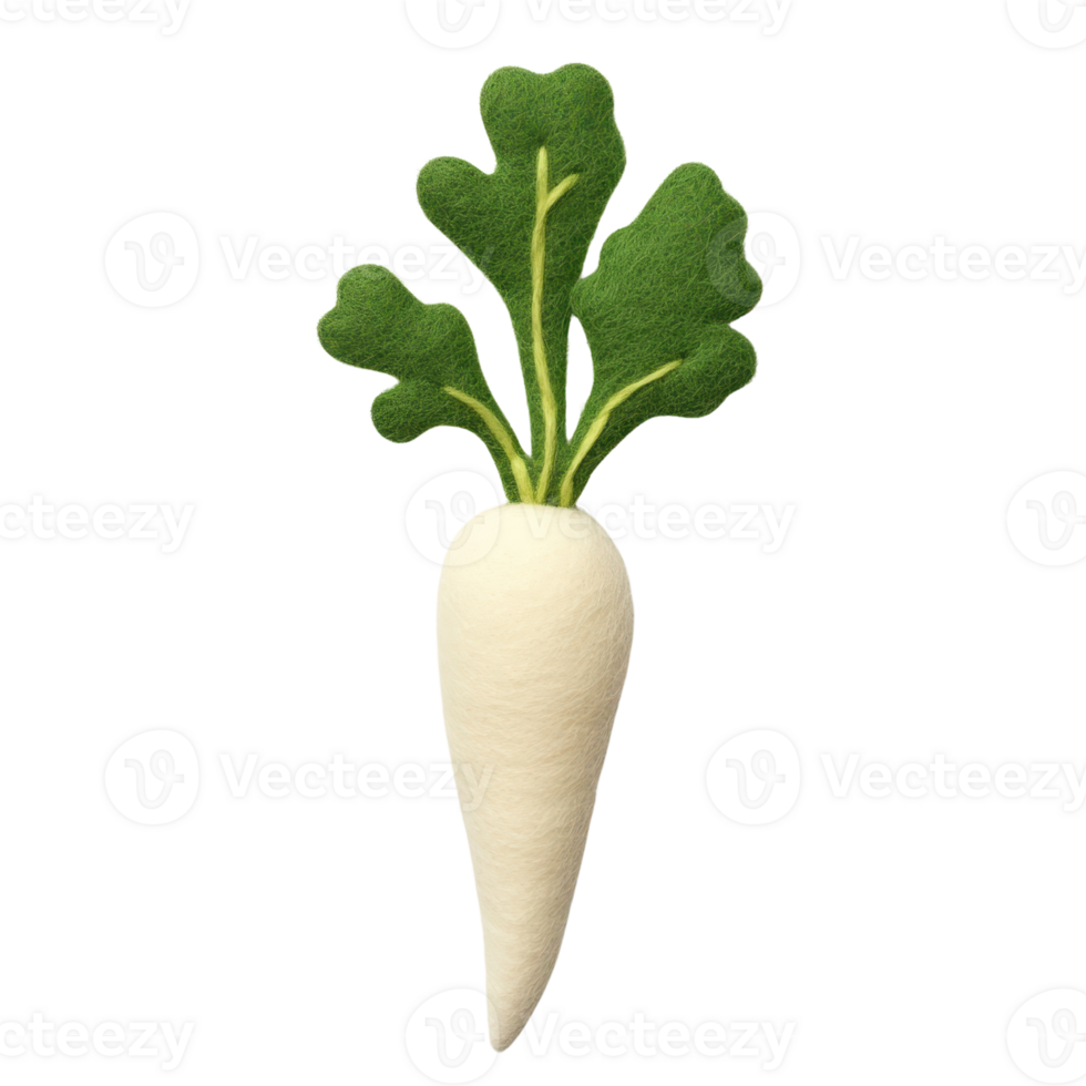 Fresh white radish with green leaves, showcasing its natural beauty and vibrant color, perfect for culinary and health-related themes. png
