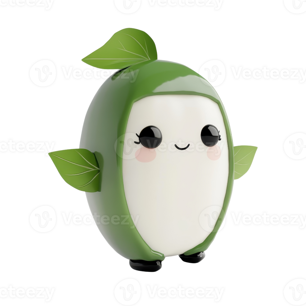 A cute character design featuring a smiling green figure with leaves, perfect for playful and whimsical themes. png