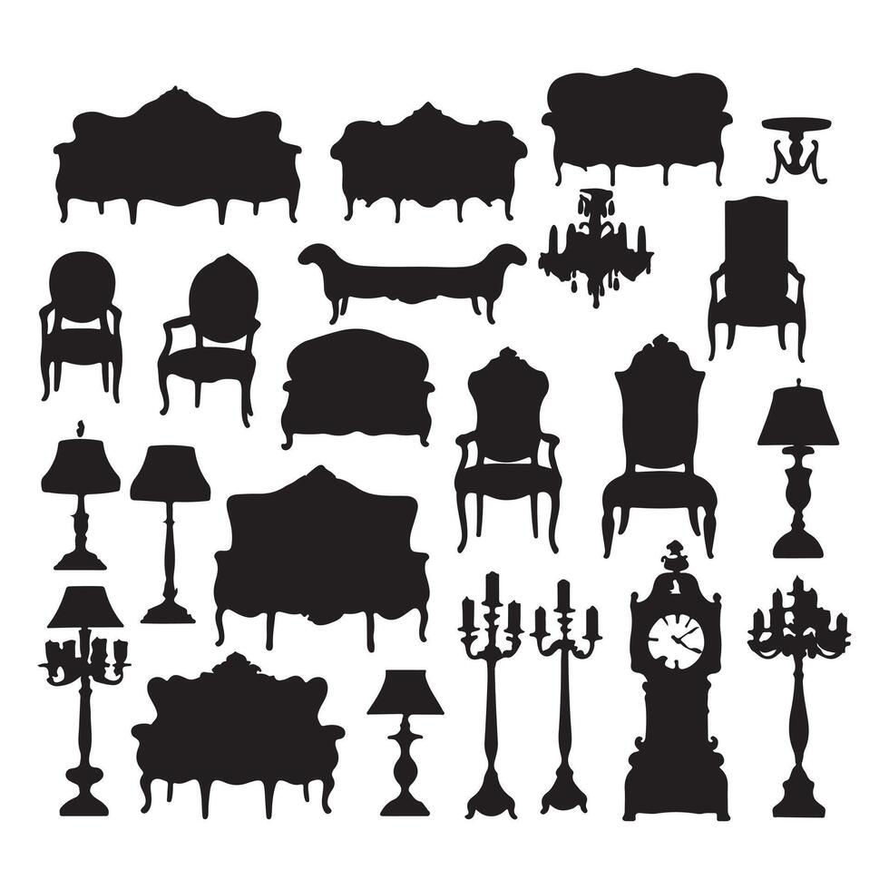 Silhouettes of furniture and lamps vector