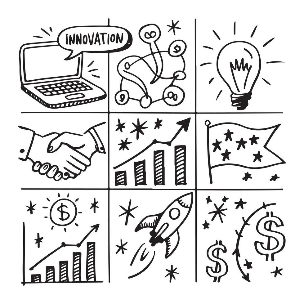 A set of doodles depicting business and innovation vector