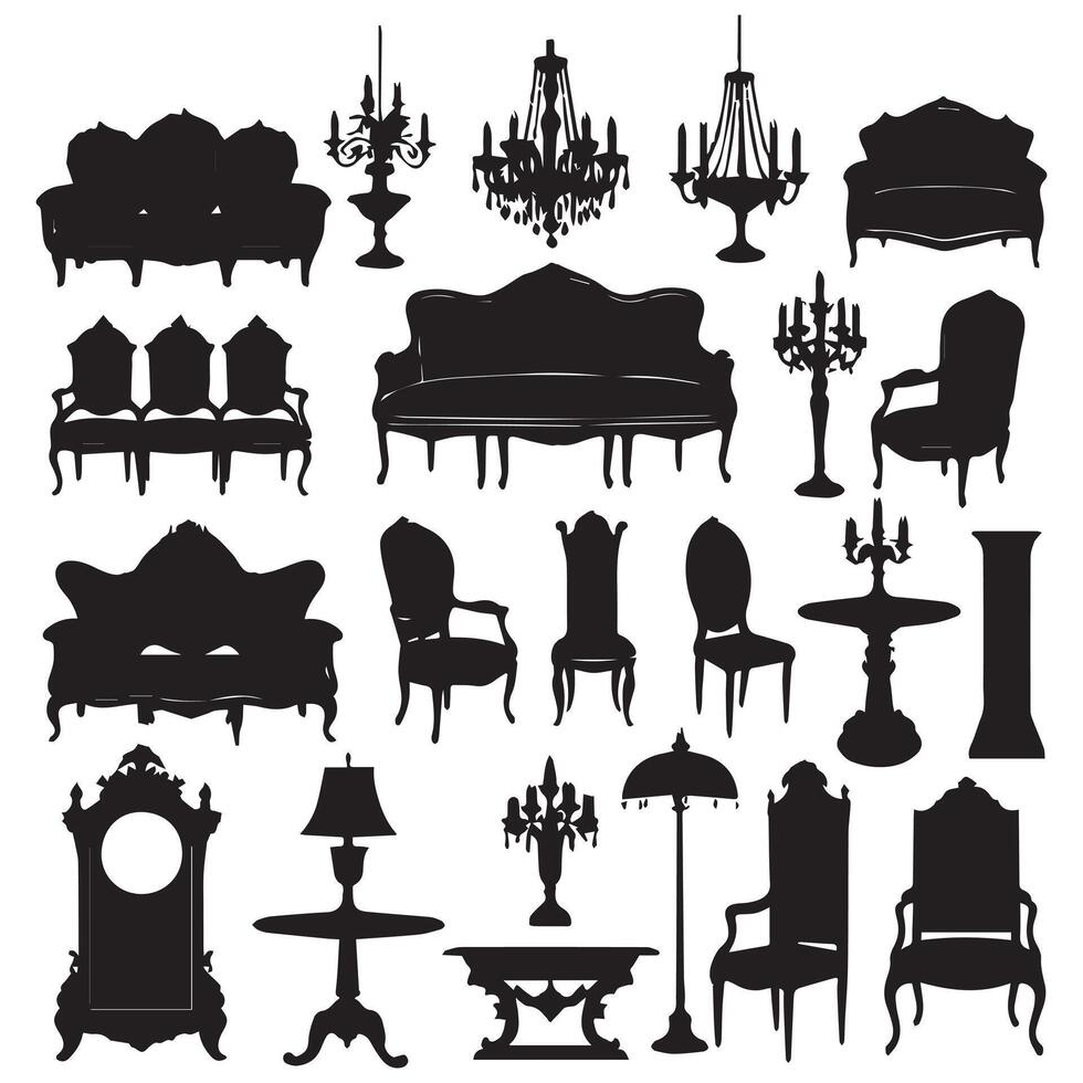 Silhouettes of furniture and chairs on a white background vector