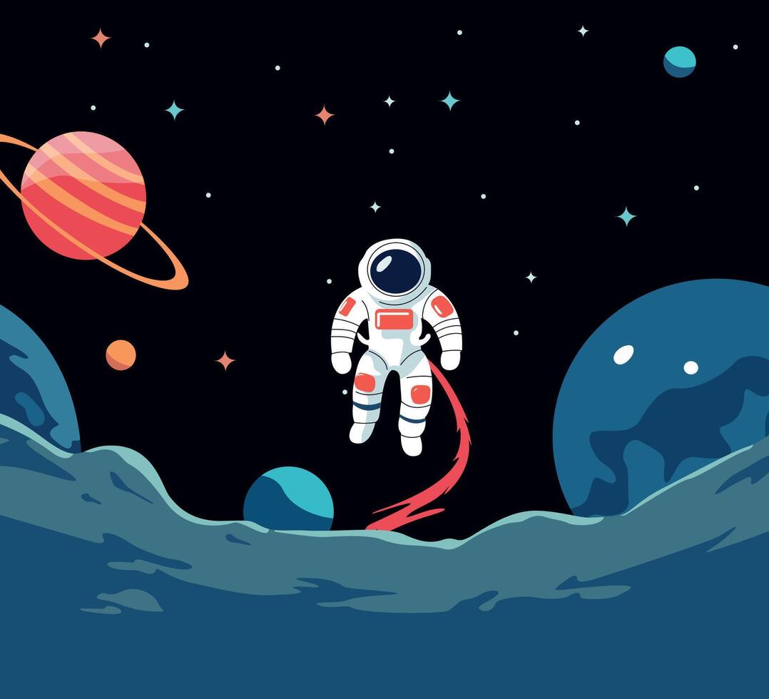 Astronaut in outer space illustration Flat design vector