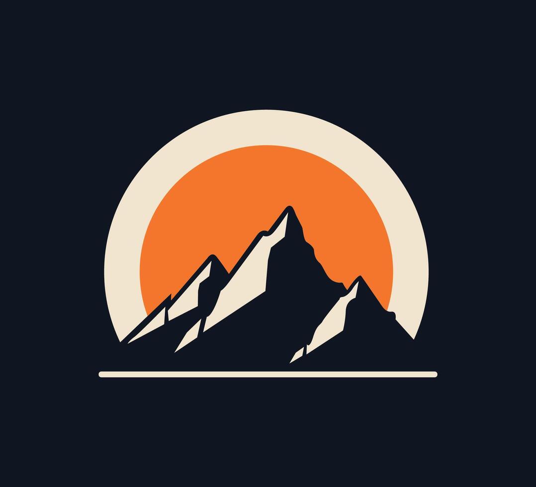 Mountains and sun icon in flat style on dark background illustration vector