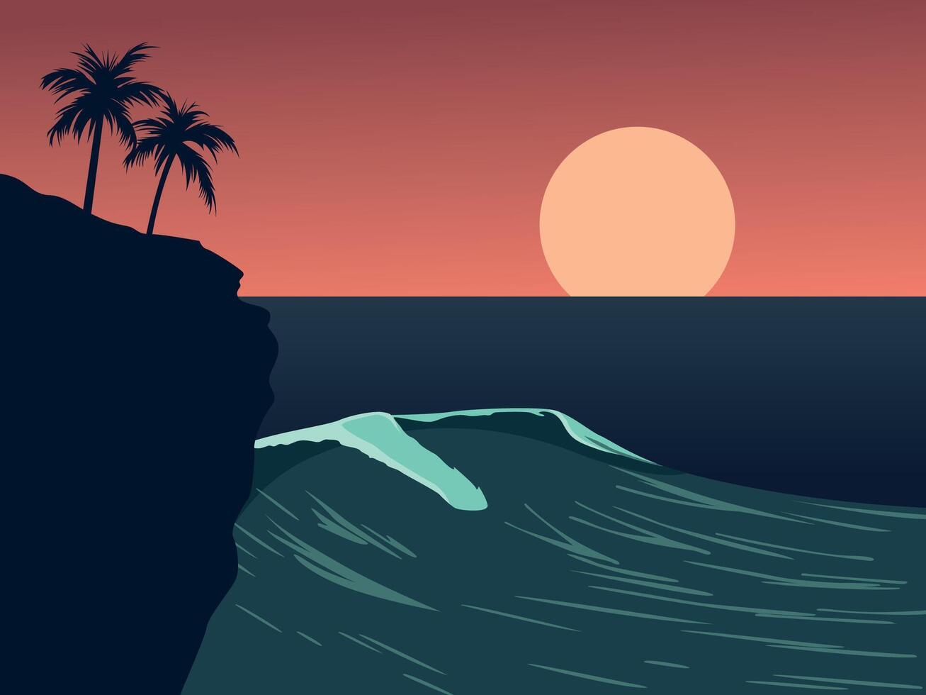 evening view beach landscape with stone mountain vector