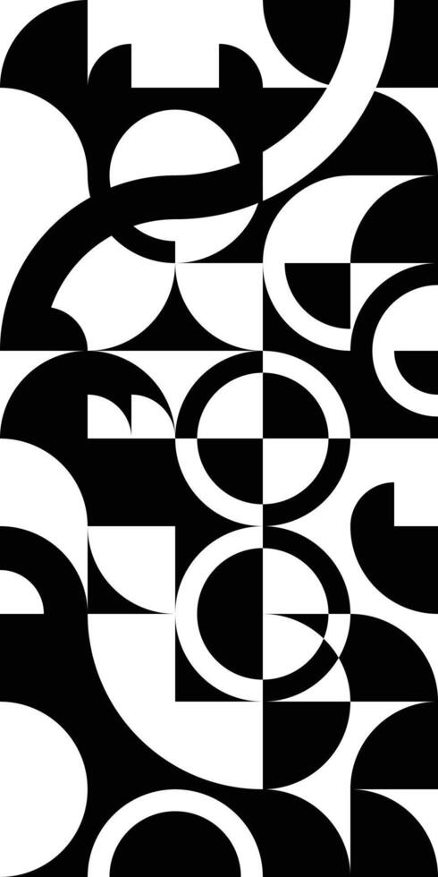 Geometric simple curve shapes in the form of combining and dividing the circles of triangles in black and white. Pattern of various rounded and triangles bauhaus mosaic vector