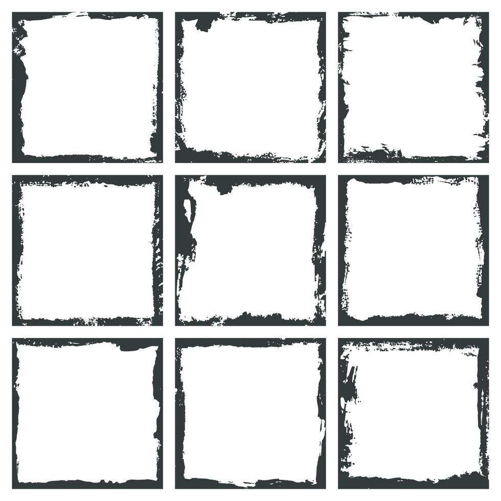 Square aged frame border. Grunge ink illustration. Creative backgrounds template for tags, labels, cards. Hand drawn frame brush strokes vector