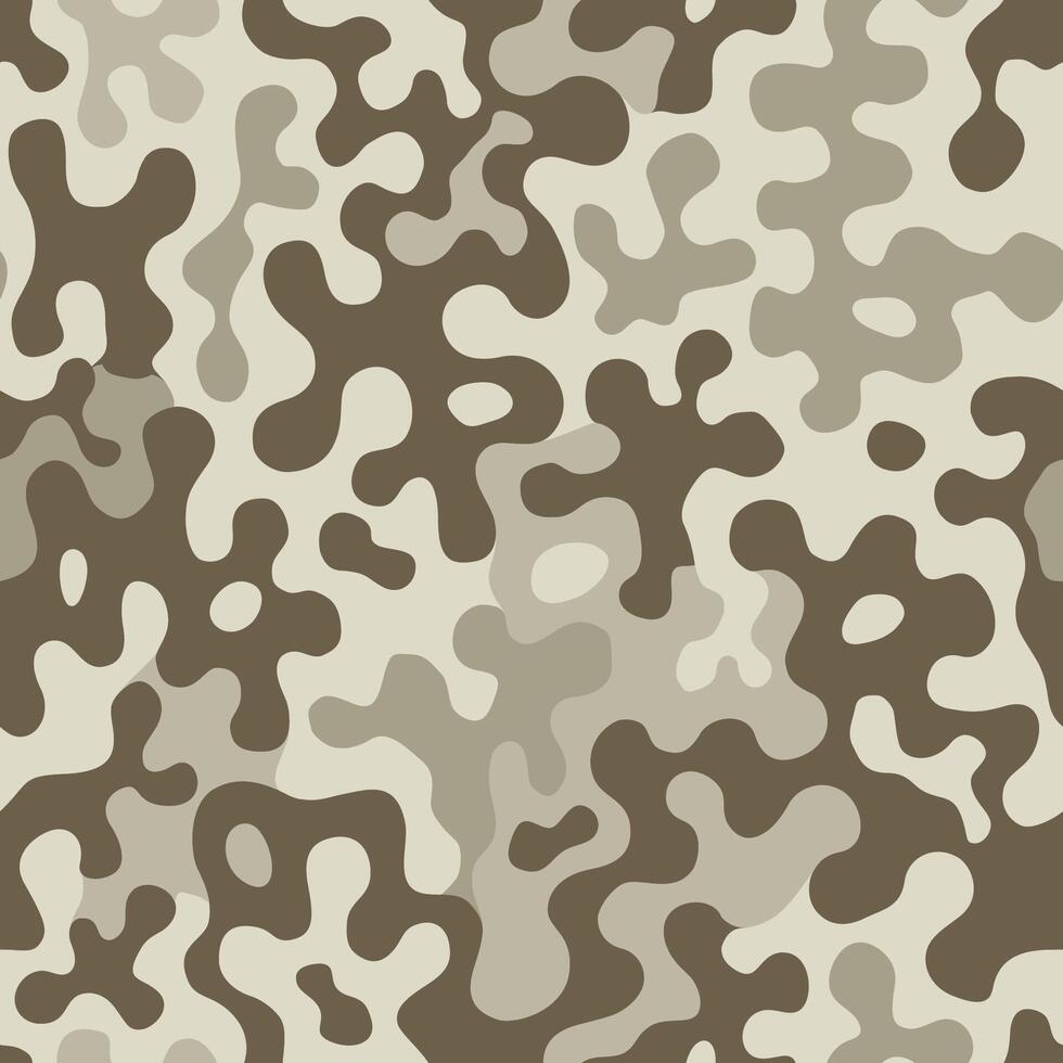 Brown beige camouflage seamless pattern. Modern military camo texture. Desert masking color vector