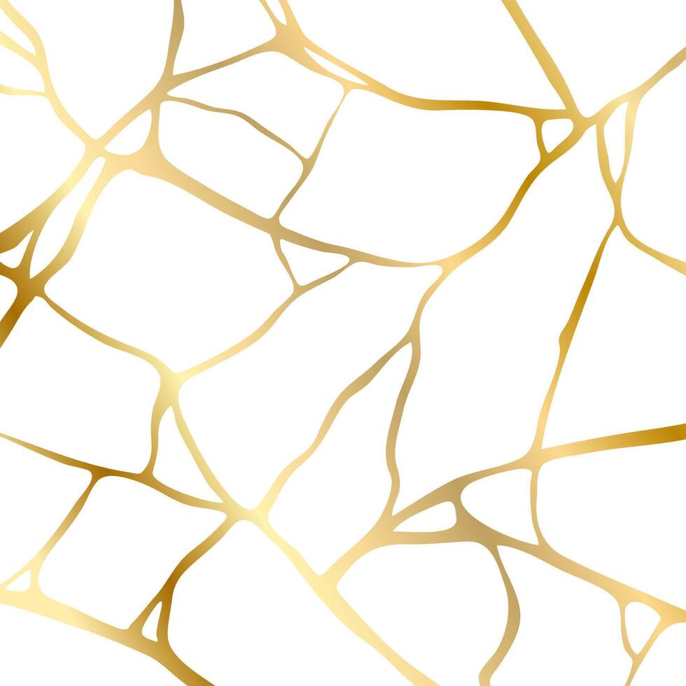 Gold kintsugi crack repair marble texture illustration isolated on white background. vector