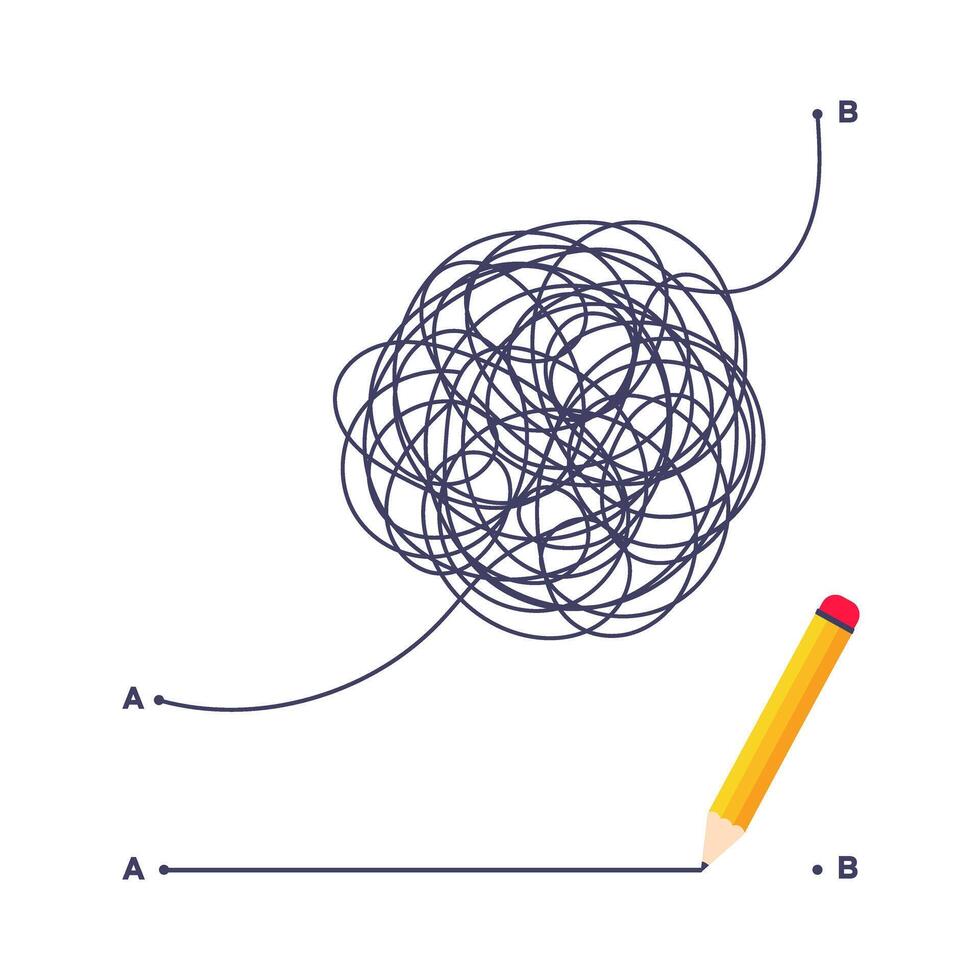 Complex and easy simple way from point A to B illustration. vector