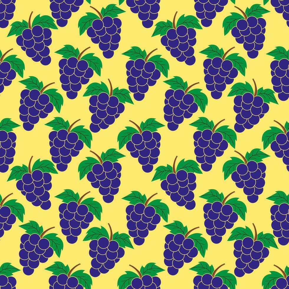 Illustration of a seamless pattern with bunches of purple grapes and green leaves vector