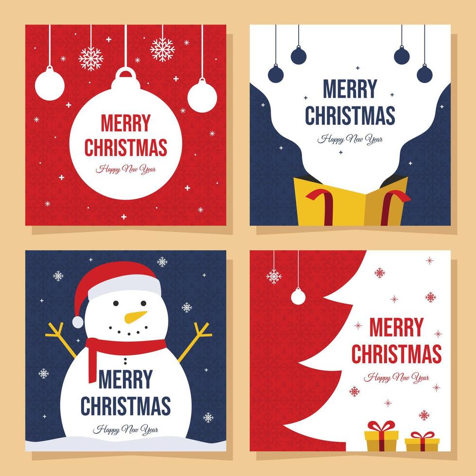 Merry Christmas and Happy New Year greeting template collection. Christmas social media post template set vector