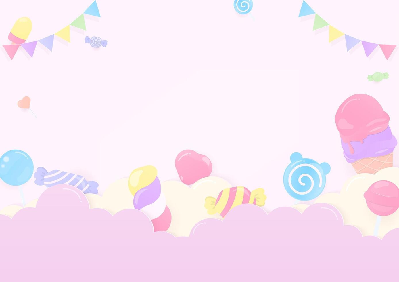 Sweet candy on pastel cloud background vector