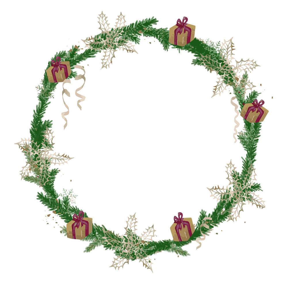 Silver xmas wreath for card vector