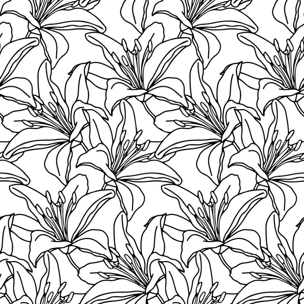 Lilies flower seamless pattern, hand drawn illustration for design of card or wedding invitation. vector