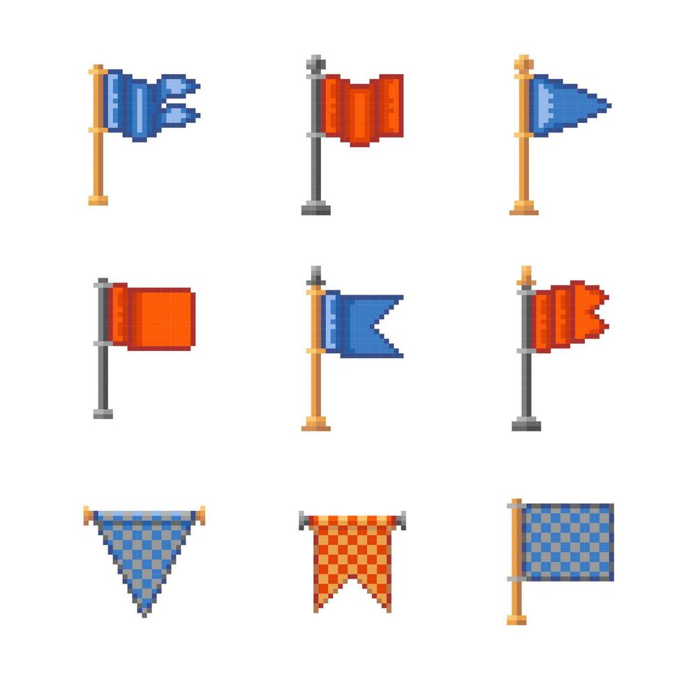 Cartoon Color Pixelated Flags Icons Set. vector