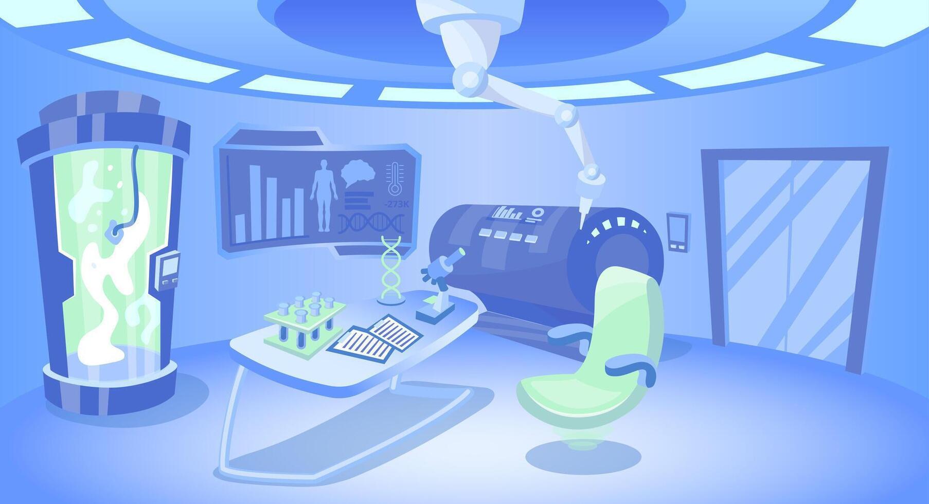 Cartoon Color Cryonics Laboratory Interior Inside Scene Concept. vector