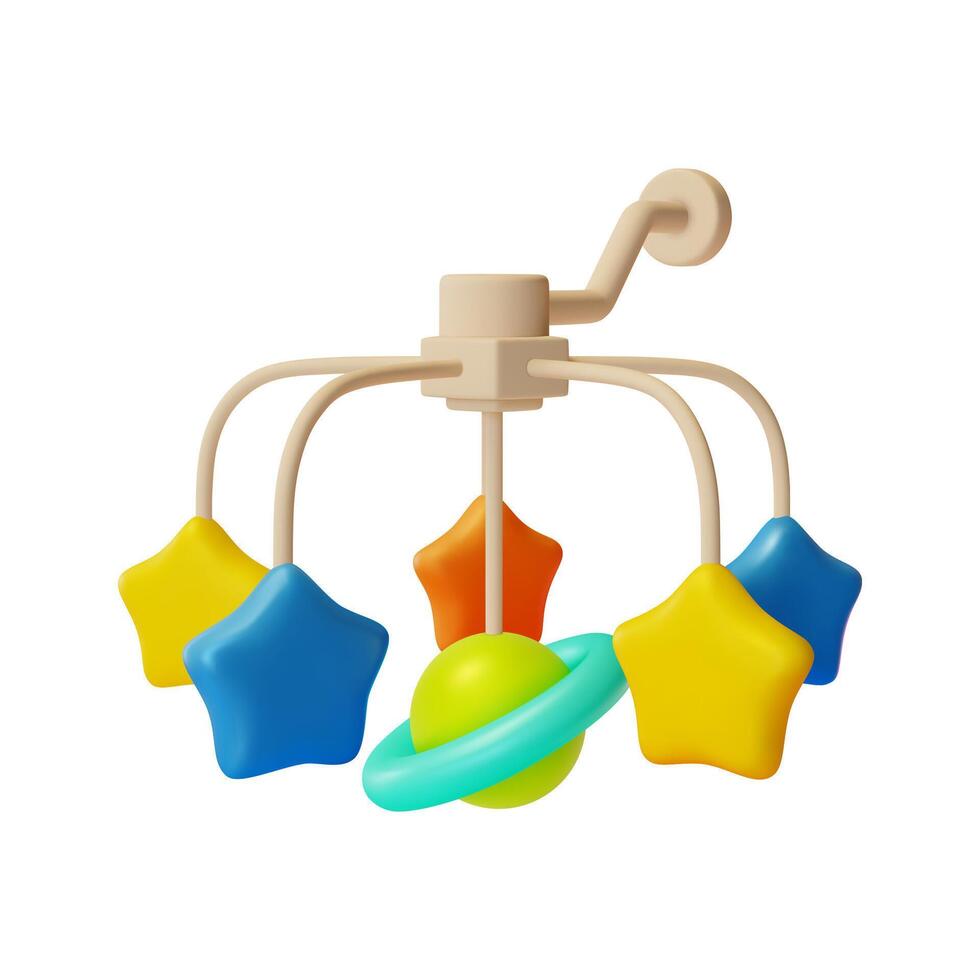 3d Baby Mobile Hanging Toy with Stars Newborn Care Accessory Concept Cartoon Design Style. vector