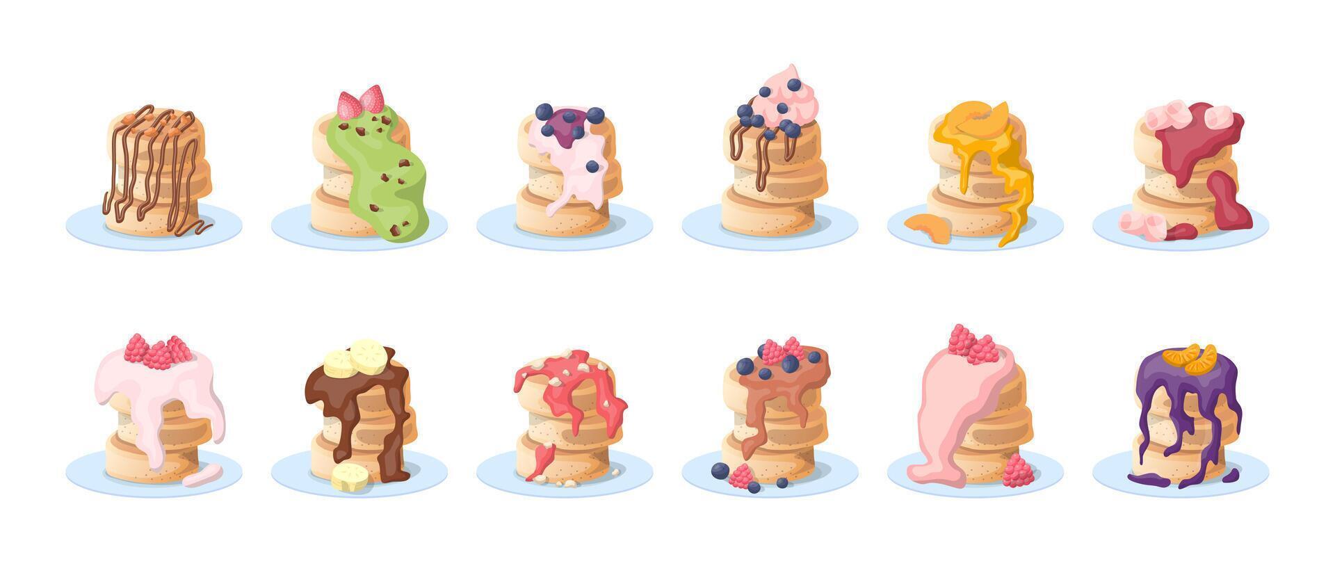 Cartoon Color Different Japan Pancakes Icons Set vector