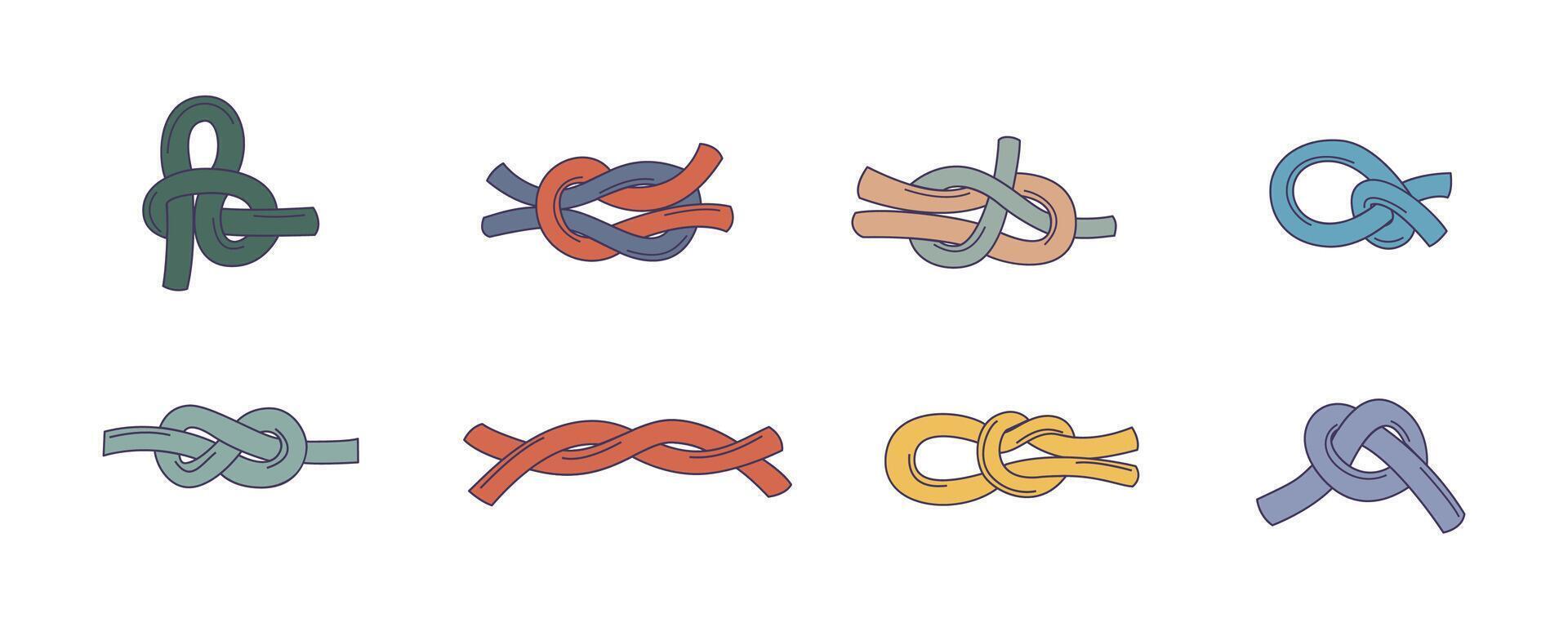 Color Different Doodle Rope Knots Set. vector