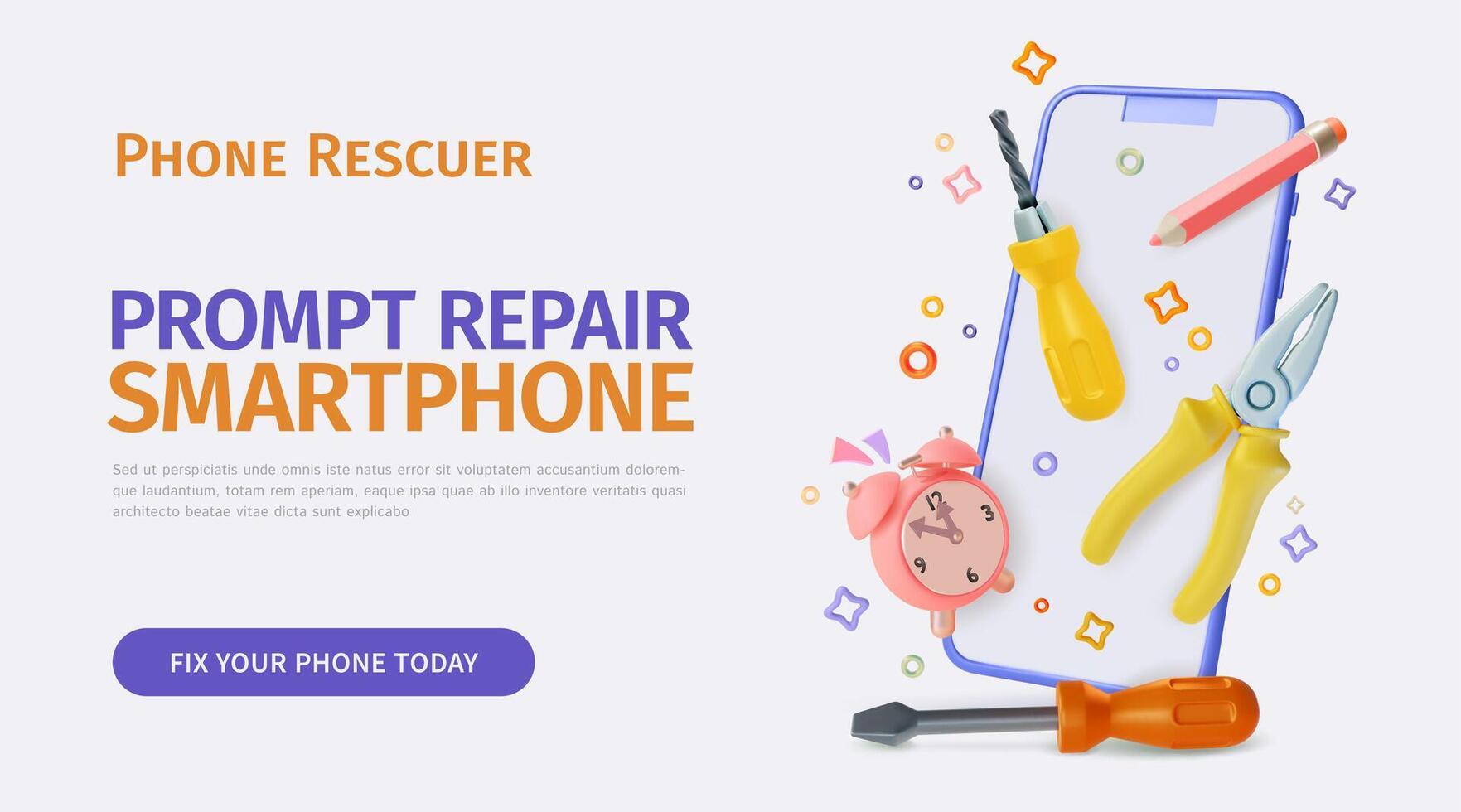 3d Smartphone Prompt Fix and Repair Service Concept Ads Banner Promotion Poster Card. vector