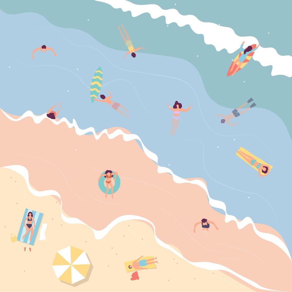 Cartoon Color Beach Resort Seascape Scene Top View. vector