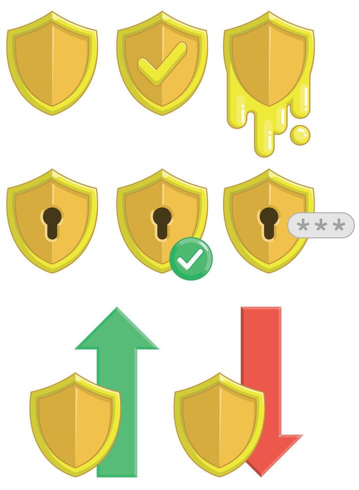 Golden Shield Security Protection Signs Set vector