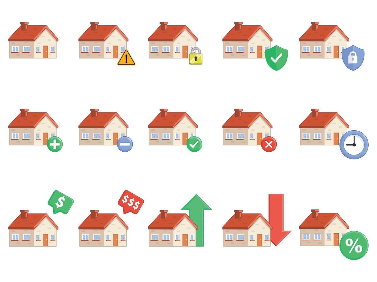 House Building Residential Property Assets Set vector