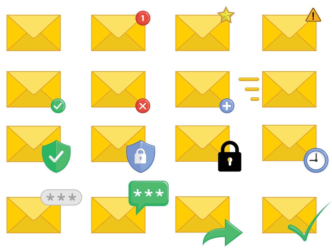 Email Unread Closed Mail Envelope Set vector