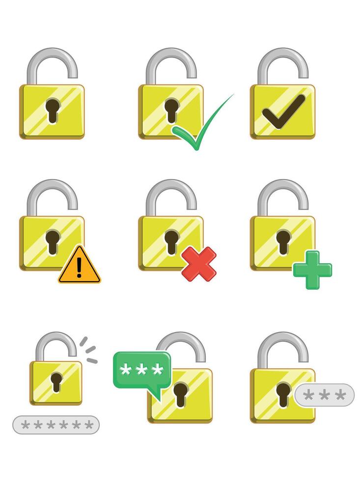 Lock Open Padlock Unlocked Protection Set vector