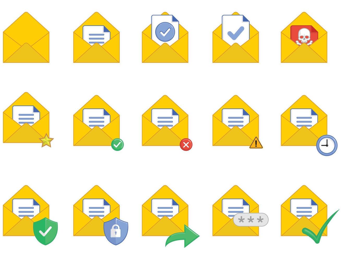 Email Read Opened Inbox Envelope Set vector