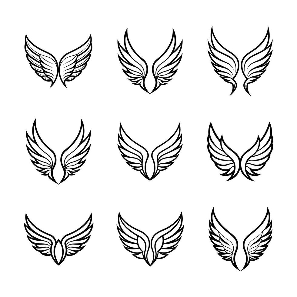 Set of black wings icons. Wings badges. vector