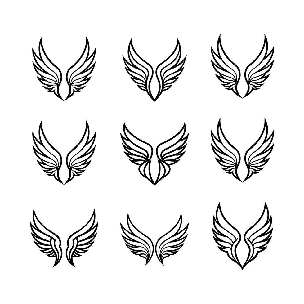 Set of black wings icons. Wings badges. Collection wings badges. vector