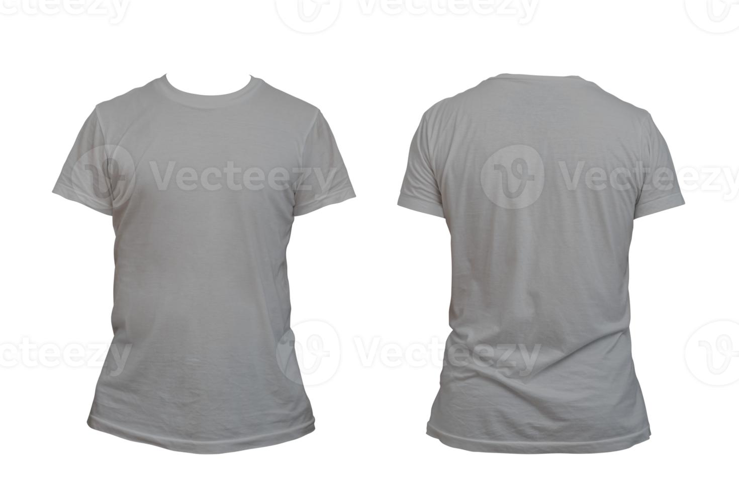 Blank gray t-shirt template for men, from two sides, natural shape on invisible mannequin, for mockup of your design for printing. png