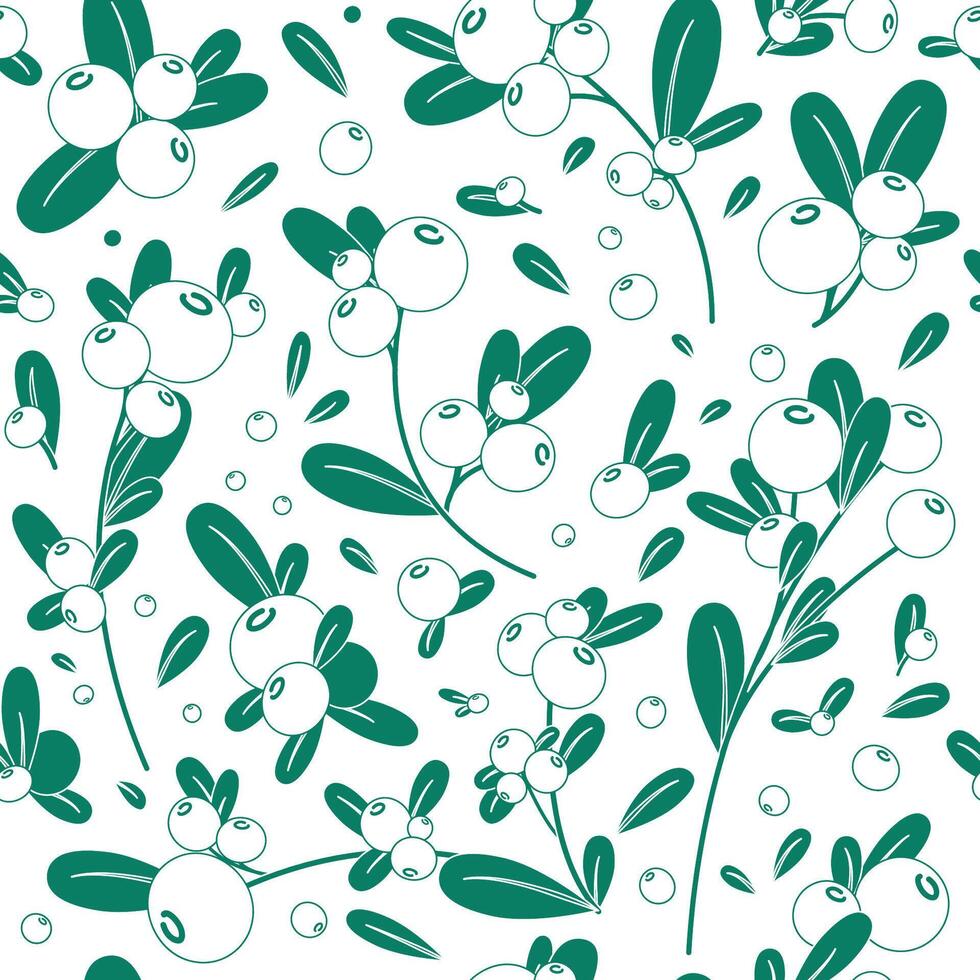 Botanical seamless pattern with branches, leaves, berries cranberries, lingonberries on a black background. illustration. vector