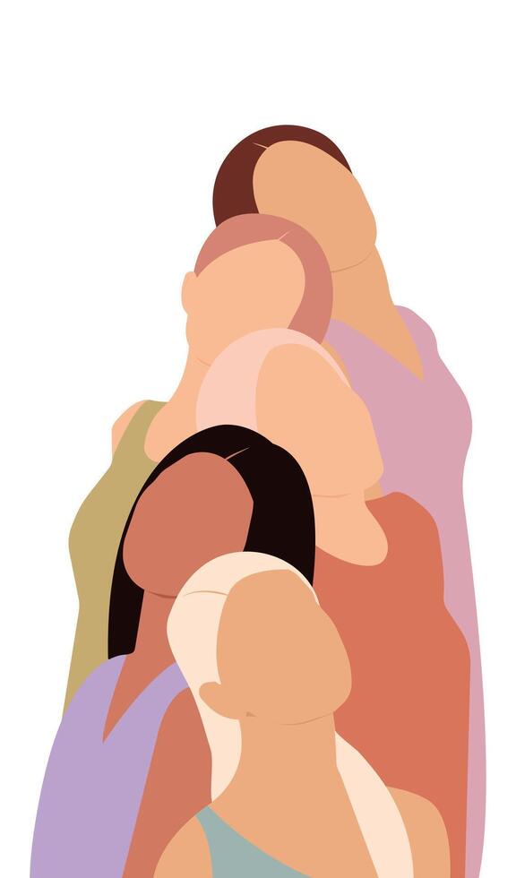 Beautiful, brave girls support each other feminist movement. The concept of sisterhood and female friendship. . vector
