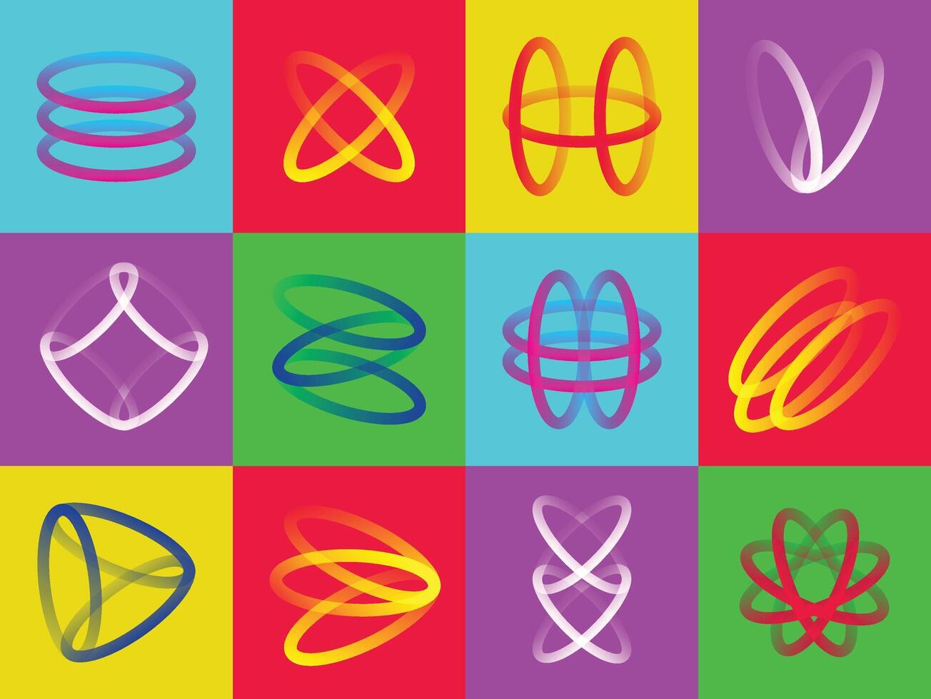Gradient unique line asset graphic, pop retro line graphic asset collection vector