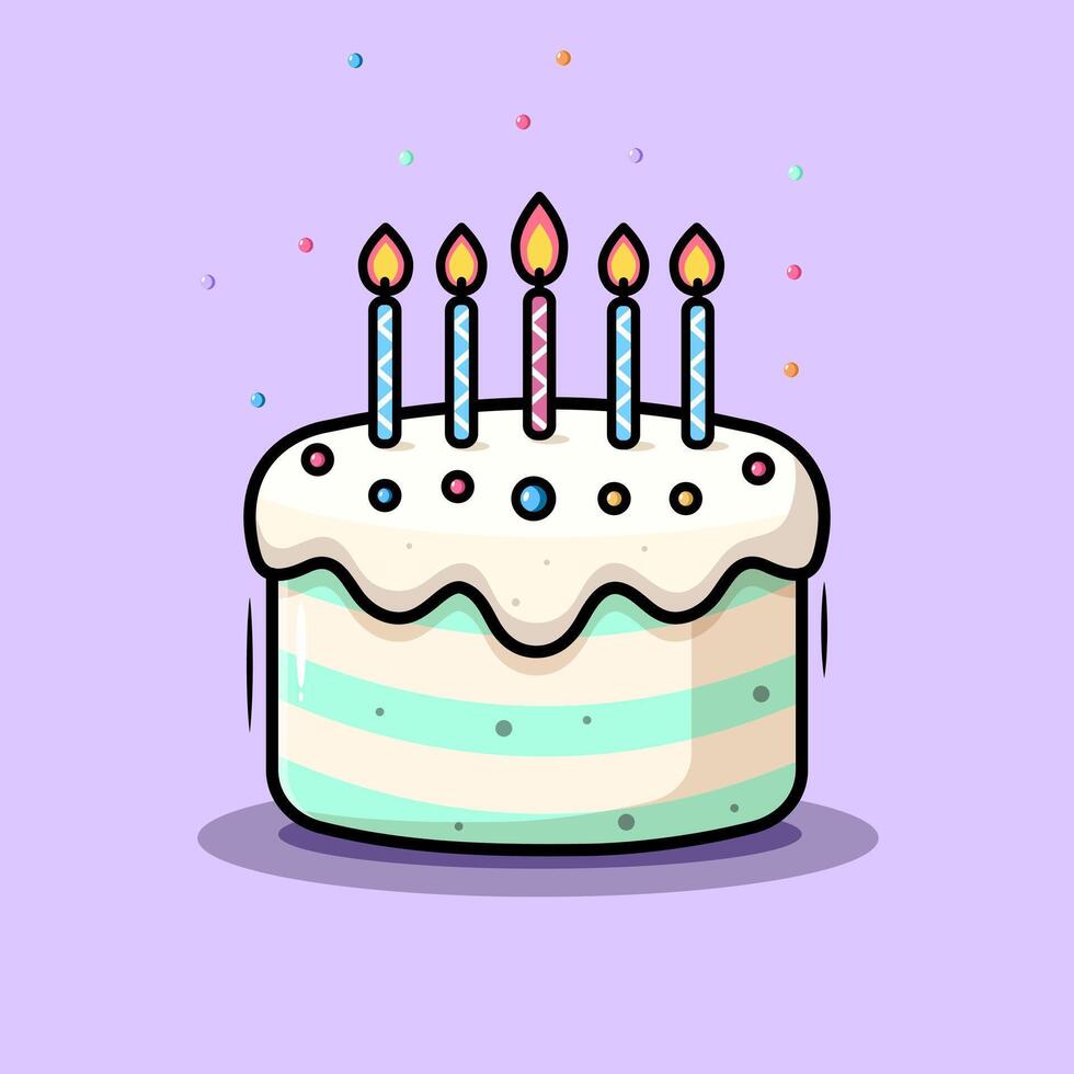 Birthday Cake Cartoon Cake With Candles And Dripping Cream On Purple Background Illustration vector