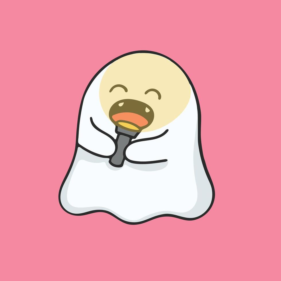 Halloween Ghost With Flashlight Sticker Cute Illustration vector