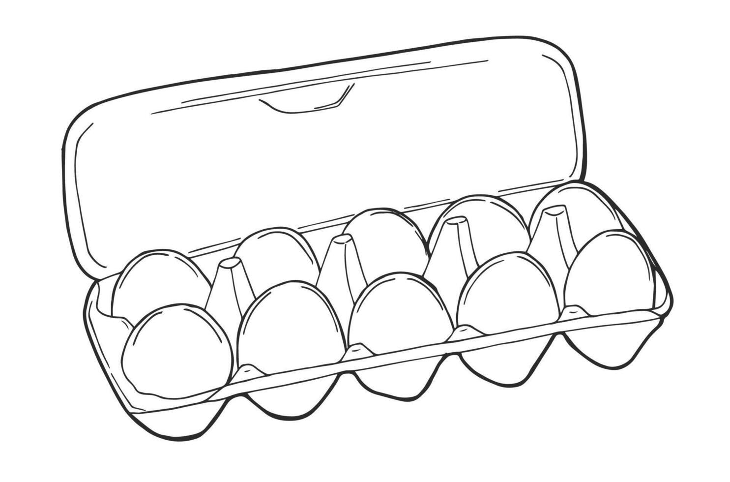 Chicken eggs dozen carton package in doodle style. icon, hand drawn. Creative illustration design. vector