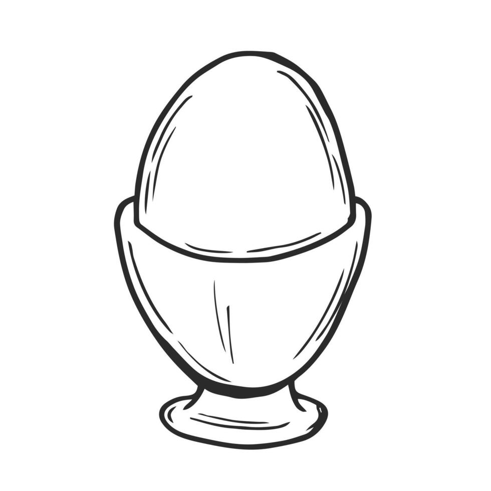Doodle sketch of an egg on a stand. Boiled egg in a cup. vector