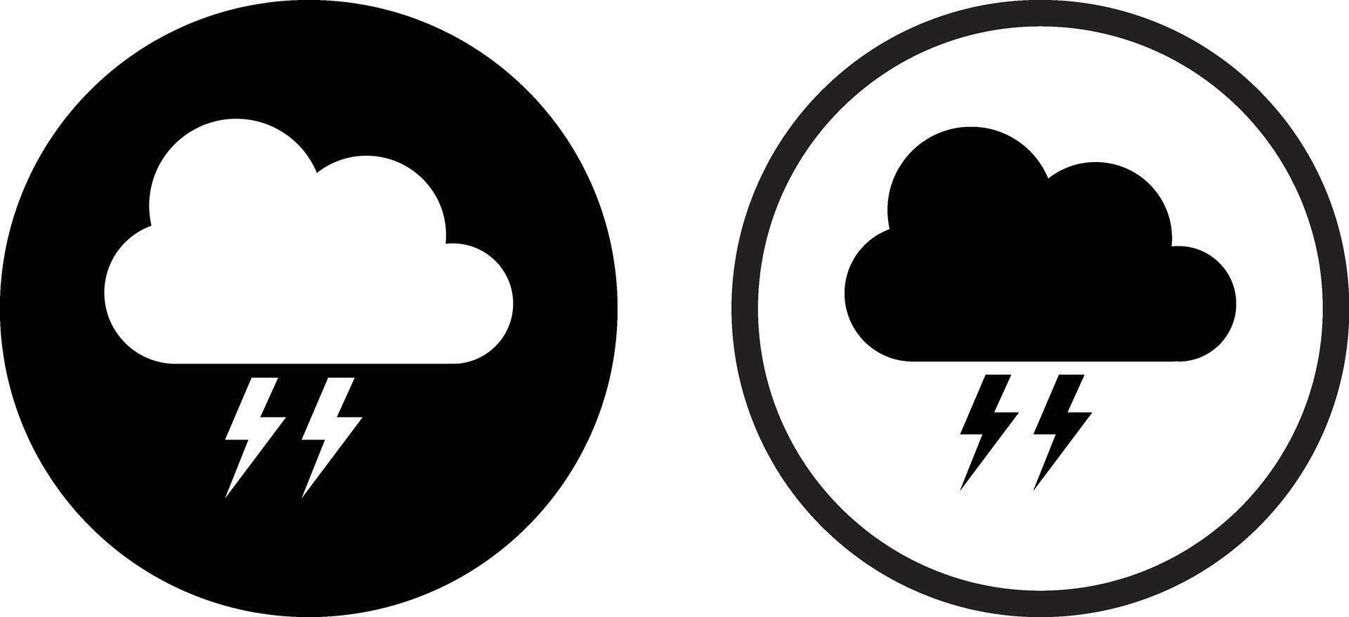 Thunderstorm icon set in two styles . Thunderstorm cloud icon with Lightning . Weather symbol vector