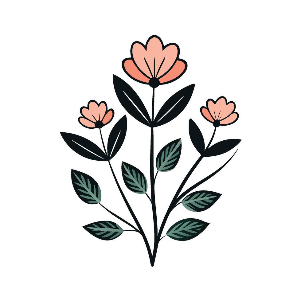 Sparse Floral Line Design on Pure White Background vector