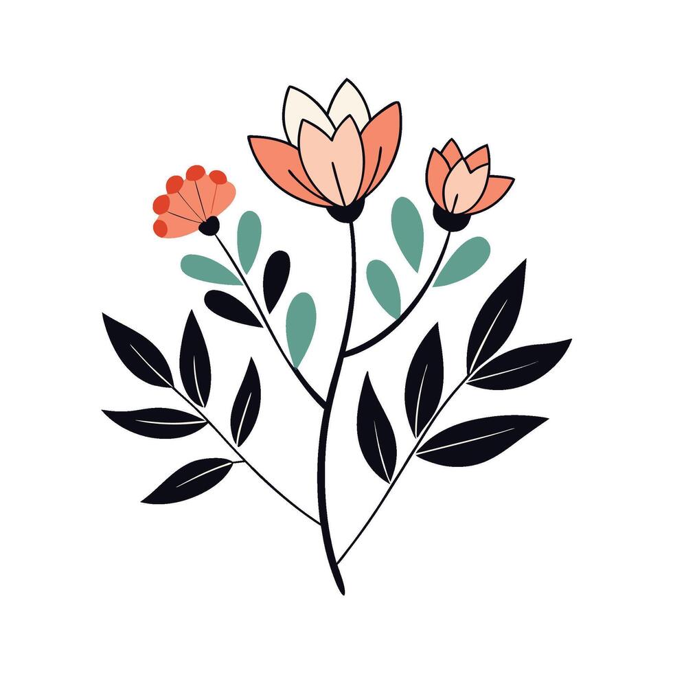 Clean Botanical Design on White with Negative Space vector