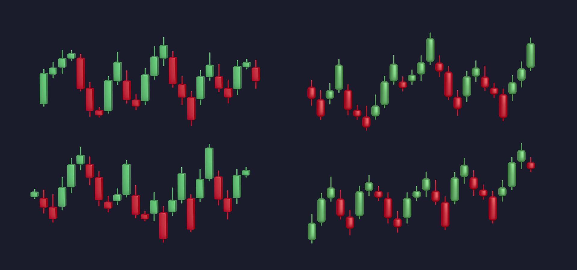 Stock market trading 3D graph. Candlestick diagram, candle chart. Global business market, investment strategy cryptocurrency marker trade concept. isolated set vector